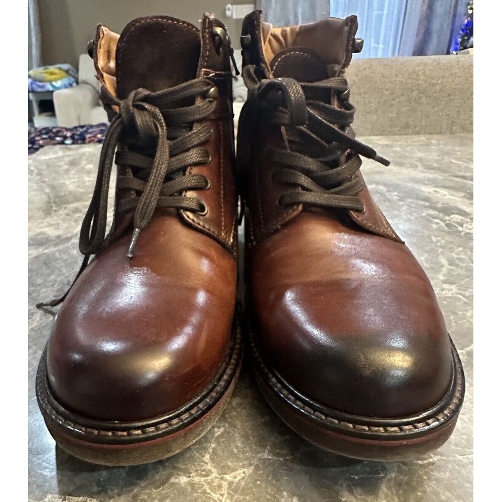 Black Brown 1826 Men's Leather Boots 8.5 M Brown Plaintoeboot Side Zip Clean